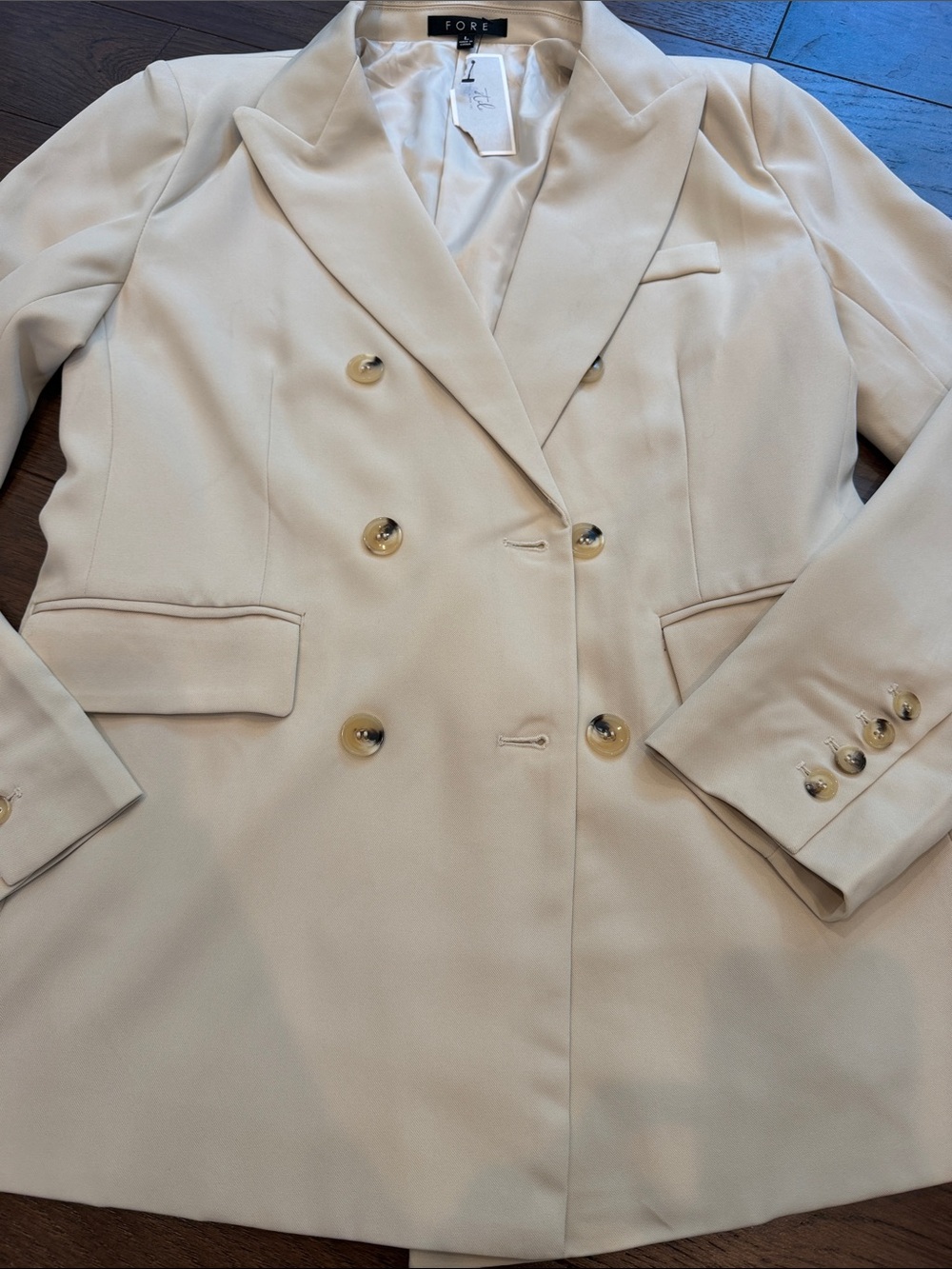 Fore Beige Double-Breasted Blazer Jacket Size Large - C11-440 - Picture 3 of 9
